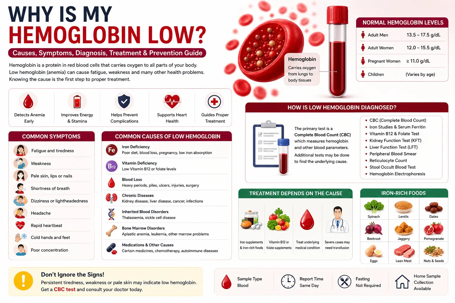 Why Is My Hemoglobin Low? Causes, Symptoms, Diagnosis & Treatment Guide