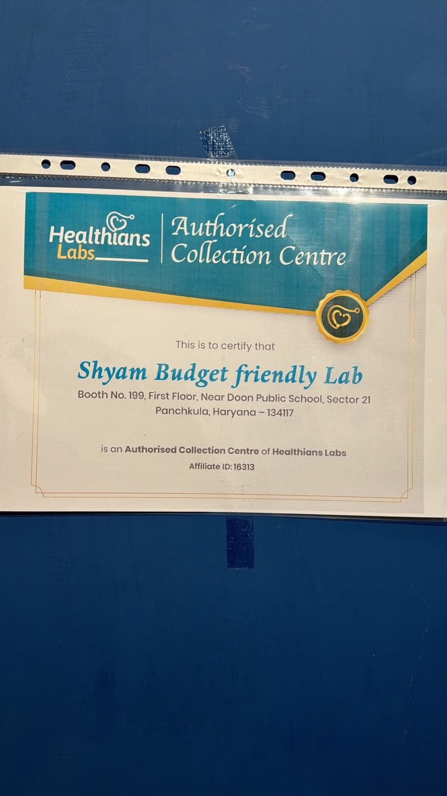 Healthian Labs Certificate